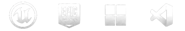 Unreal Engine, Epic Games, Windows and VS Code logos